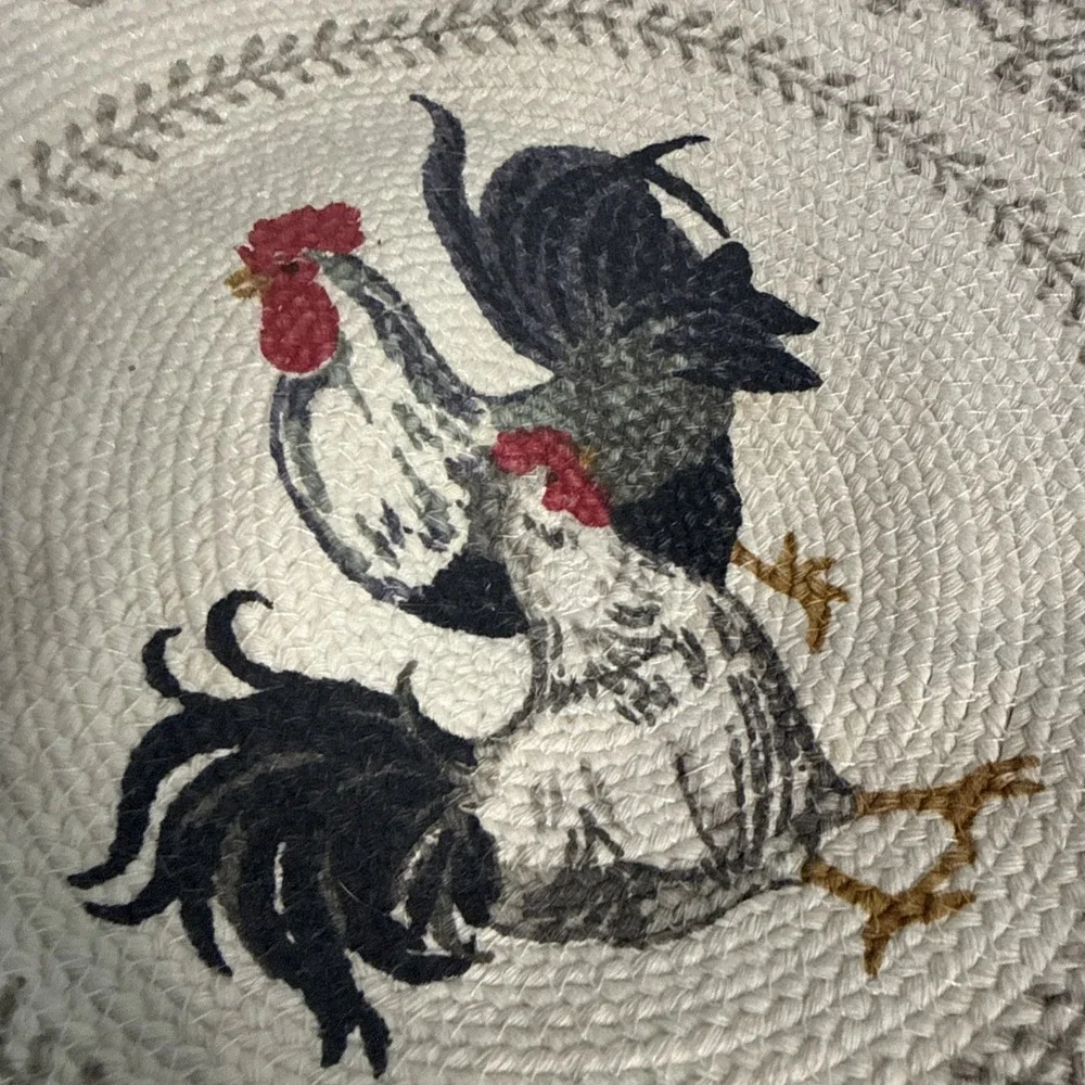 Vtg 4 Hooked Rug Braid Chair Seat Pads Rooster Chicken Hen Farmhouse Grannycore